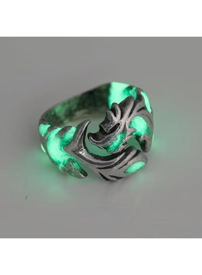Luminous Glowing Moon Dragon Ring for Men – Adjustable Size Stainless Steel Noctilucent Ring Jewelry, Glow in The Dark Gothic Fantasy Accessories - Image 2